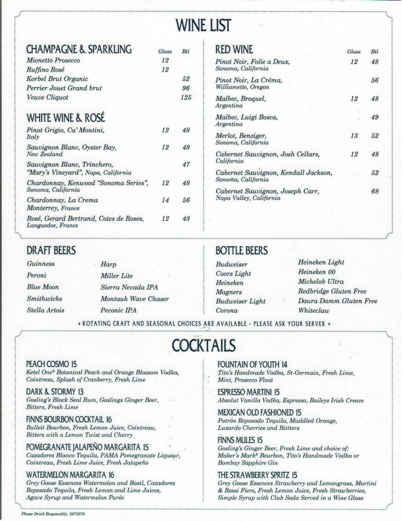 DRINKS – Finn MacCool’s Irish Restaurant – Port Washington, New York